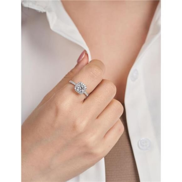 IMOLOVE Solitaire Engagement Rings for Women Halo Ring Promise Rings for her - Picture 11 of 14